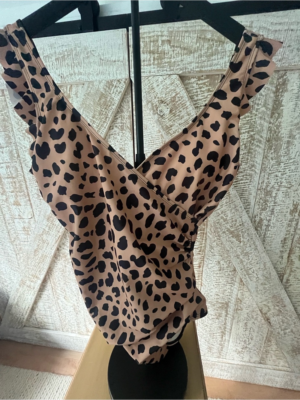 Womens Leopard Print One Piece Bathing Suit Size Large Brown/Black